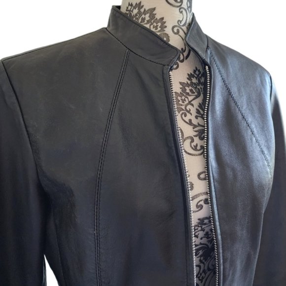 Boutique of Leathers Classic Leather Jacket Black Round Collar - Picture 4 of 13